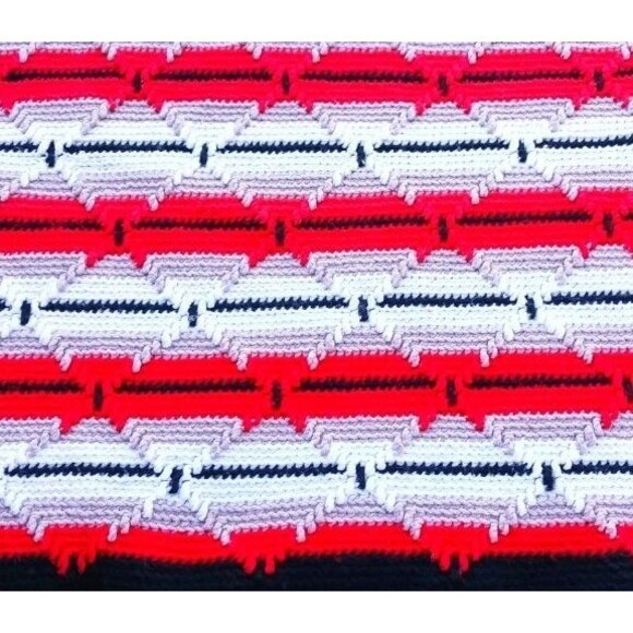 VINTAGE NATIVE AMERICAN HAND CROCHET WOVEN THROW BLANKET RAISED TRIANGLE STITCH - Picture 3 of 5